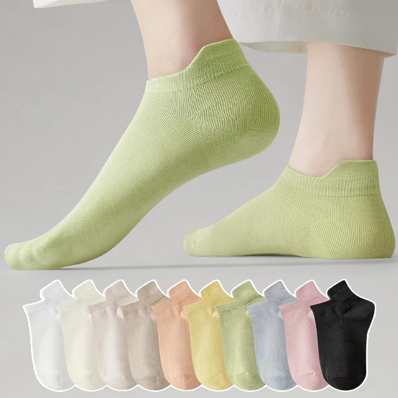 10pieces=5 Pairs Women Socks Casual Breathable High Quality Ankle Sock Summer Low Cut Cotton Thin Short Elastic Sox calcetines Main image
