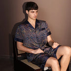 High Quality Pajamas Suit Men Summer Short Sleeve Shorts Ice Silk Sleepwear Male Summer Large Size Simple Casual Loungewear Set