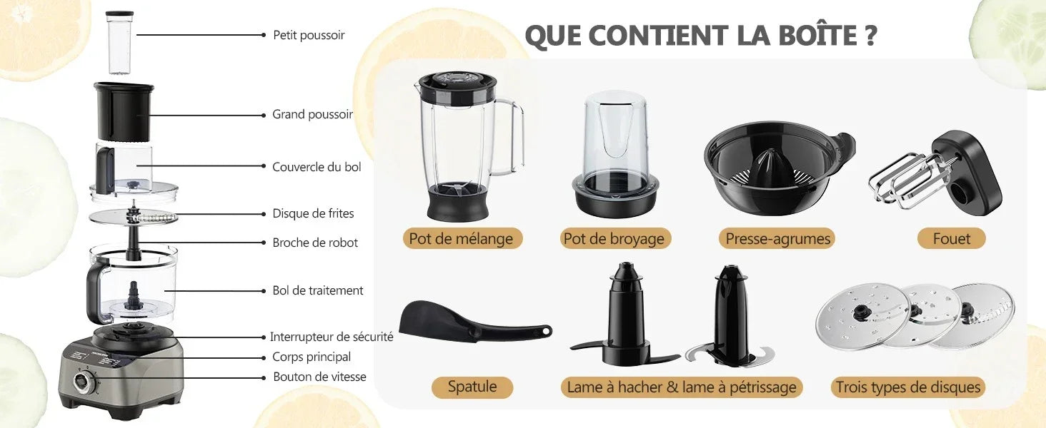 Food Processor, 11-in-1 Multifunctional Kitchen Machine with 2.5L Bowl & 1.5L Blender