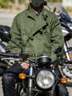 Swedish motorcycle jacket, men's retro military green casual cropped jacket, 100% cotton canvas workwear asymmetric safari style