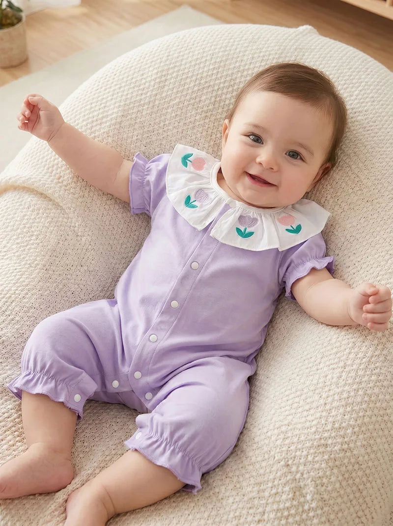 MILANCEL Summer Baby Rompers 0-24M Soft Comfortable Toddler Jumpsuit Embroidered Flowers Infant Girls Clothes