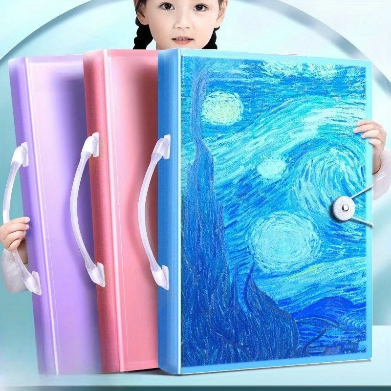 A3 Art Portfolio 60 Pockets, 120-Page Presentation Book with Handle, Blue Night Sky Design for Artists,Office Document Organizer Main image