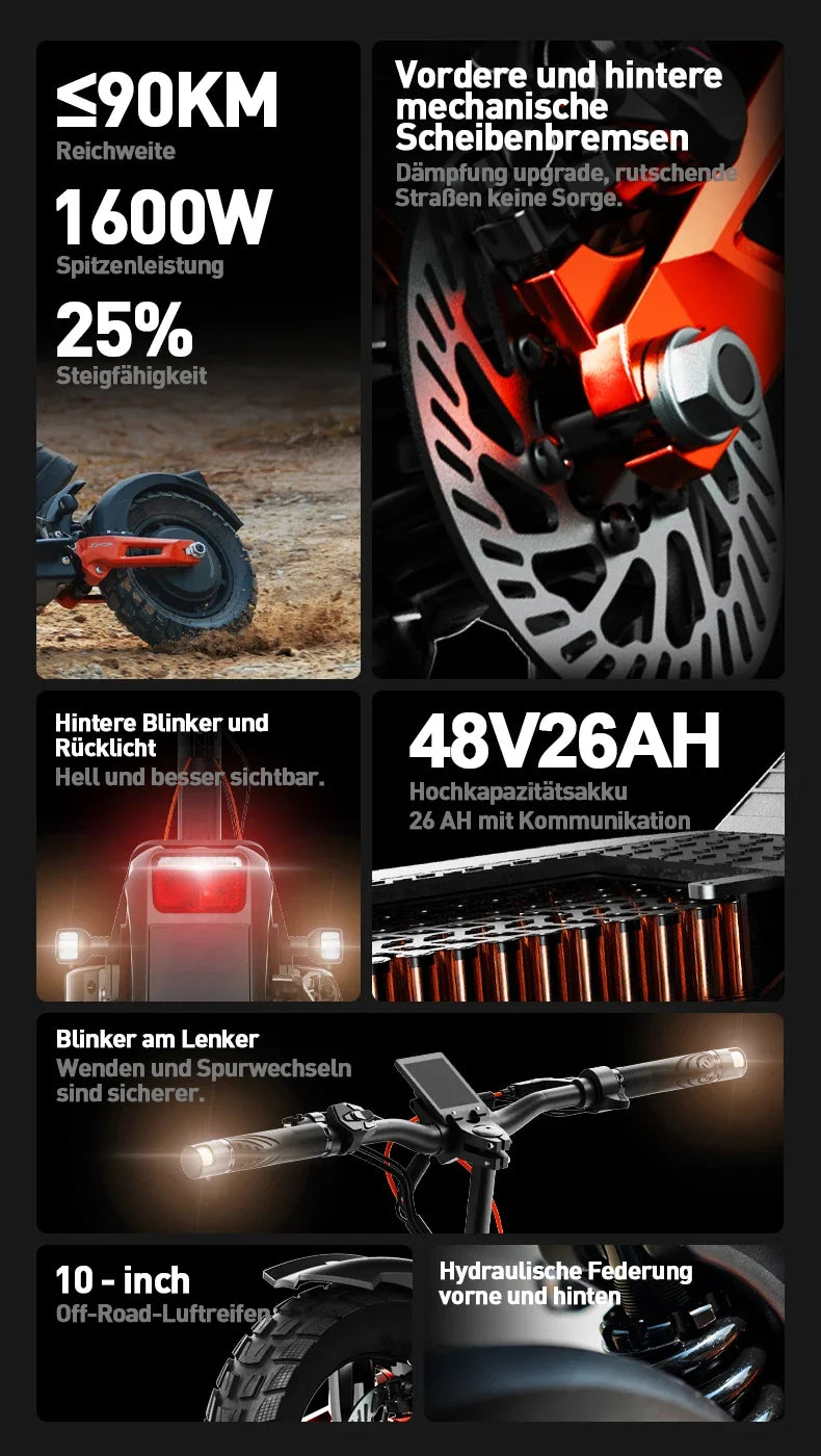 JOYOR T6E PRO ABE Adult Electric Scooter 500W Motor 48V26AH Battery E-Mountain Escooter 10" Off-Road Tire Foldable E-Scooter