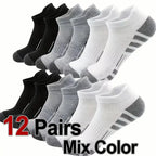 12 Pairs Men Breathable Sports Ankle Socks Arch Support Design for All Seasons Comfortable Durable Running Fitness Casual Socks
