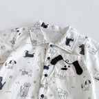 0-2Y Summer Baby Boy Clothes Full Of Dog Print Single Breasted Toddler Rompers Short Sleeve Cute Baby Boy Outfit