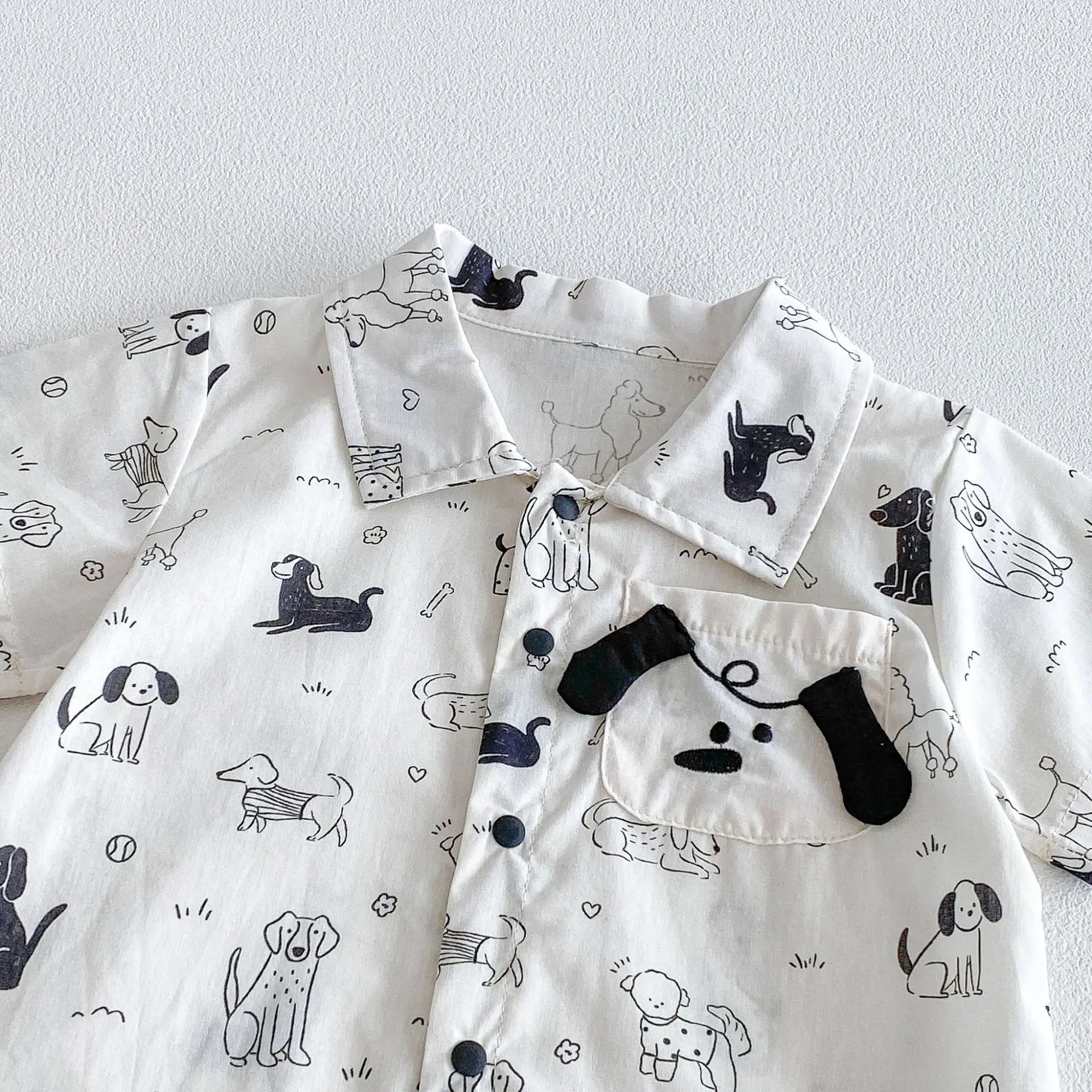 0-2Y Summer Baby Boy Clothes Full Of Dog Print Single Breasted Toddler Rompers Short Sleeve Cute Baby Boy Outfit