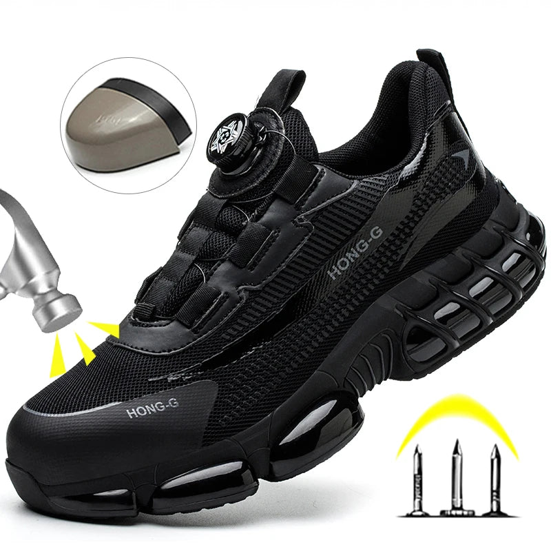 Men's Work Shoes  Rotary Buckle Work Sneakers Protective Shoes Safety Industrial Puncture-Proof Anti-Smash Steel Toe Shoes Main image