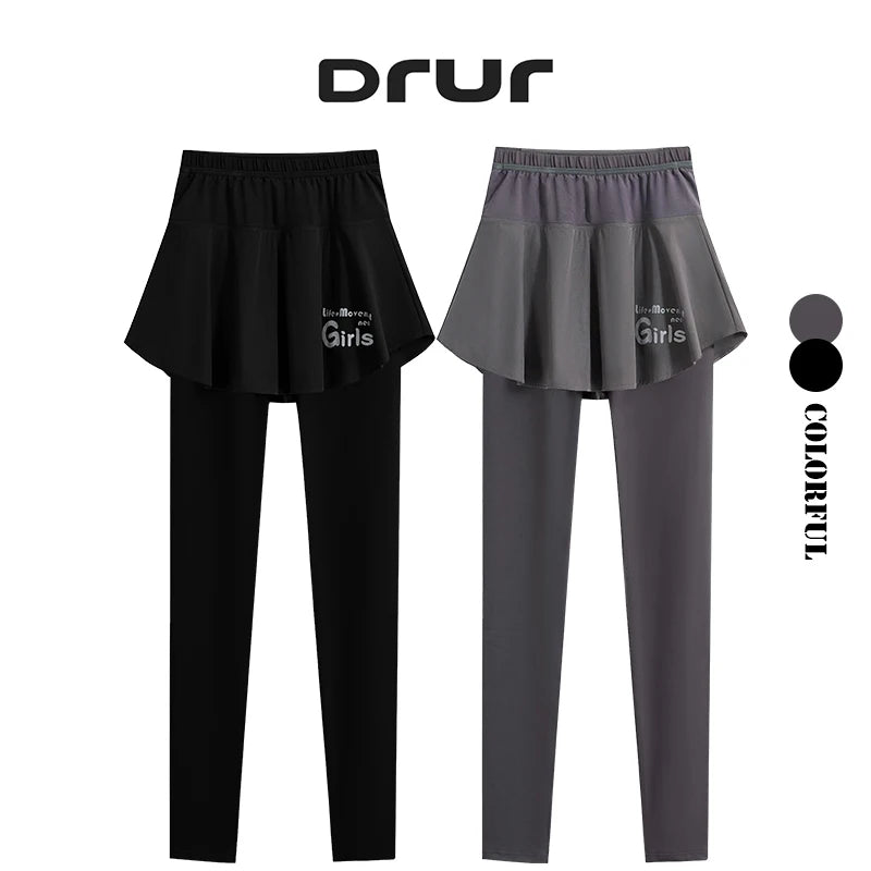DRUR Women's 2-in-1 Sports Skirt Pants Pocket High Waist Yoga Women’s Sports Leggings Gym Running Tennis  Yoga Pants Y2K Main image