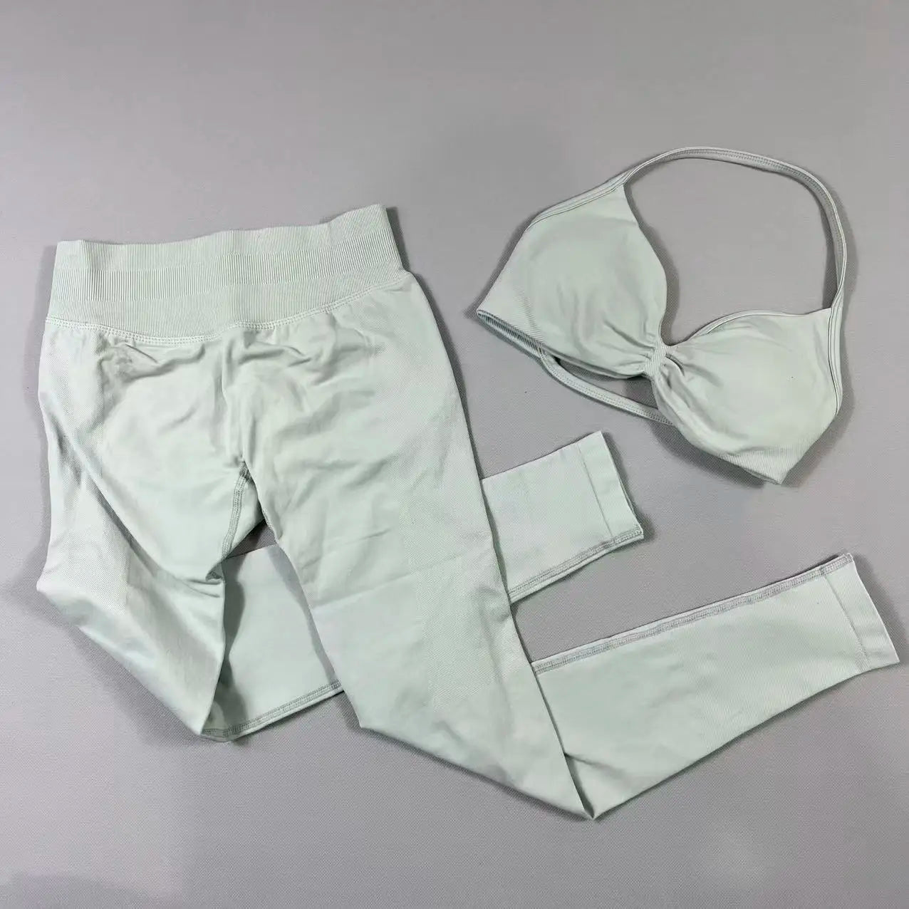 UETEEY Set For Woman Strappy Yoga Bra Sports Top Workout Leggings Set Seamless Gym Set Fitness Clothes Outfit Activewear