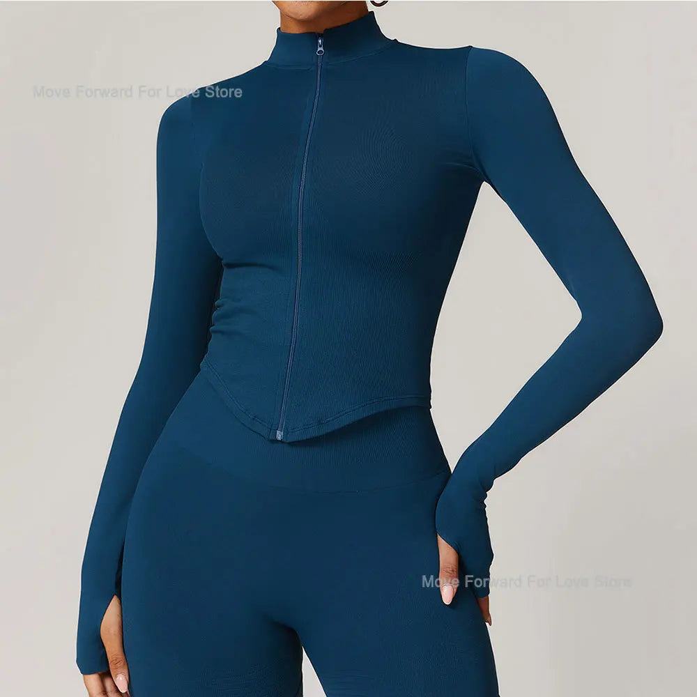 Women's Zipper Crop Sports Jacket Long Sleeve Yoga T-Shirt Solid Quick Dry Fitness Top Gym Running Workout Sportswear Main image