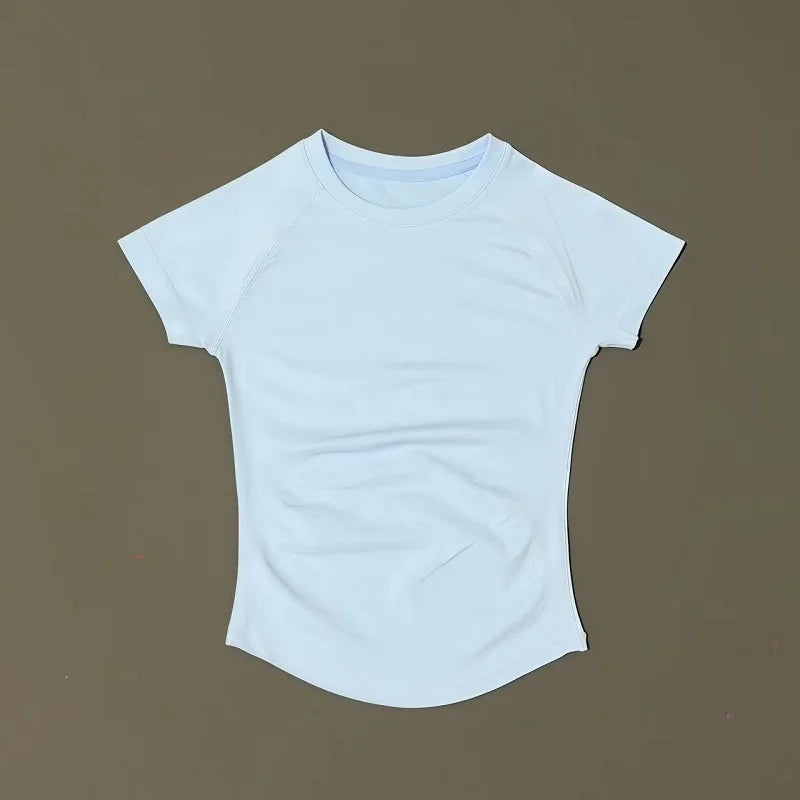 Sport Short Sleeve Top Women Running Sports T Shirt Summer Short Sleeve Round Neck Breathable Gym Vest Yoga Fitness Top