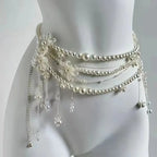 Multilayer Pearl Belt Waist Chain for Women's Fashion Retro Y2K Designer Belt Character Playing Clothes Accessories Party Belts