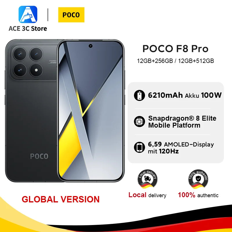 Global Version POCO F8 Pro Snapdragon 8 Elite Processor Smartphone 6.59" 120Hz HyperRGB Display 6210mAh Battery 100W HyperCharge