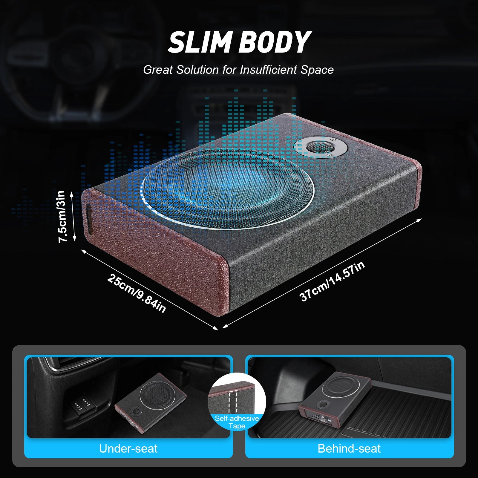 8 Inch Ultra Slim Car Subwoofer Under Seat 12V 600W Car Active Subwoofer Compact Car Bass Audio Car Stereo Amplifier Speaker