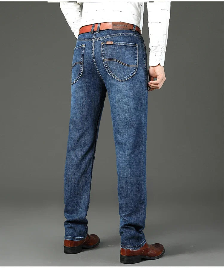 WTHINLEE Business Men's Jeans Casual Straight Stretch Fashion Classic Blue Work Denim Trousers Male Brand Clothing Size 28-40