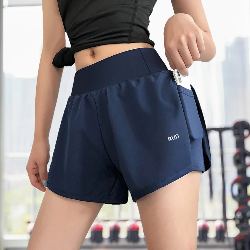 Women Leisure Sports Anti-exposure Fake Two-piece Slimming Sports Gym Nude Yoga Breathable Shorts