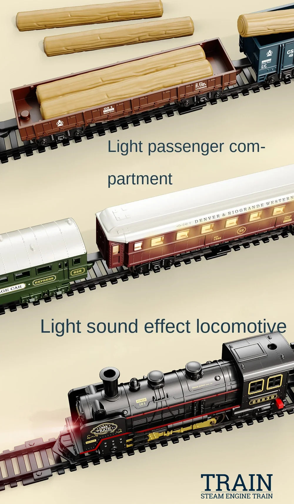 Kids Retro Electric Steam Train Rail Toys Classical Railway Freight Train High-Speed Tracks Train Model Boys Toys Christmas Gift