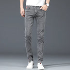 2024 New Men's Cotton Business Casual Skinny Jeans Trendy Fashionable Stretch Straight Slim Denim Trousers Male Blue Grey