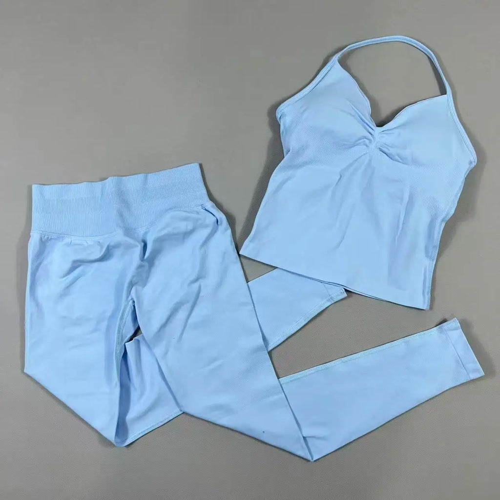 UETEEY Seamless Gym Set Women Tank Tops High Waist Scrunch Yoga Leggings Fitness Clothes Workout Sets Gym Suit Activewear