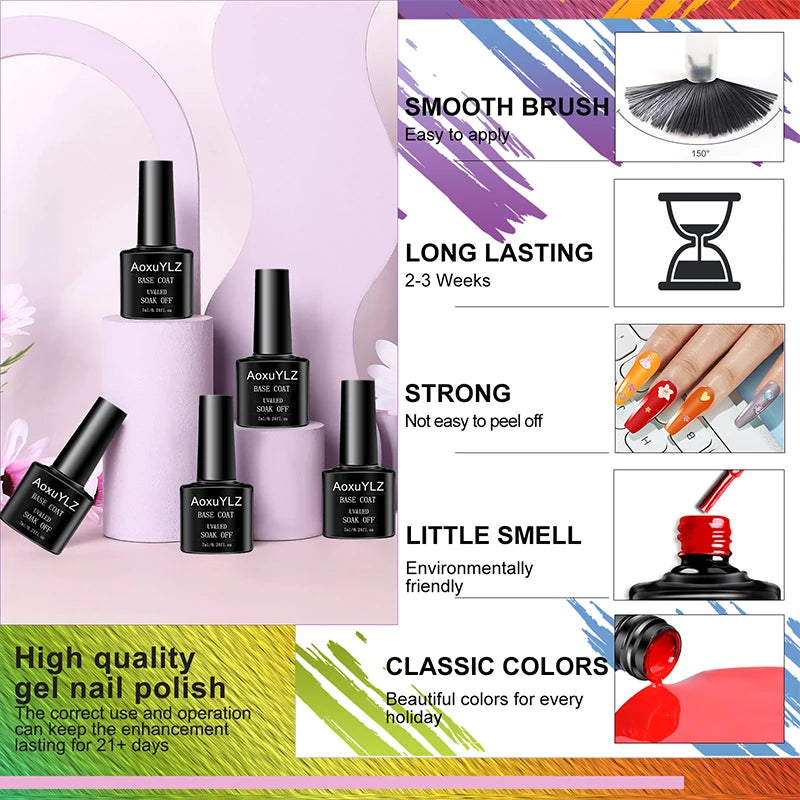 28Pcs/Set Gel Nail Polish Set Glass bottle Soak Off UV Gel Varnish Red Pink Colorful Gel Polish Matte Top Base Coat Nail Gel Kit