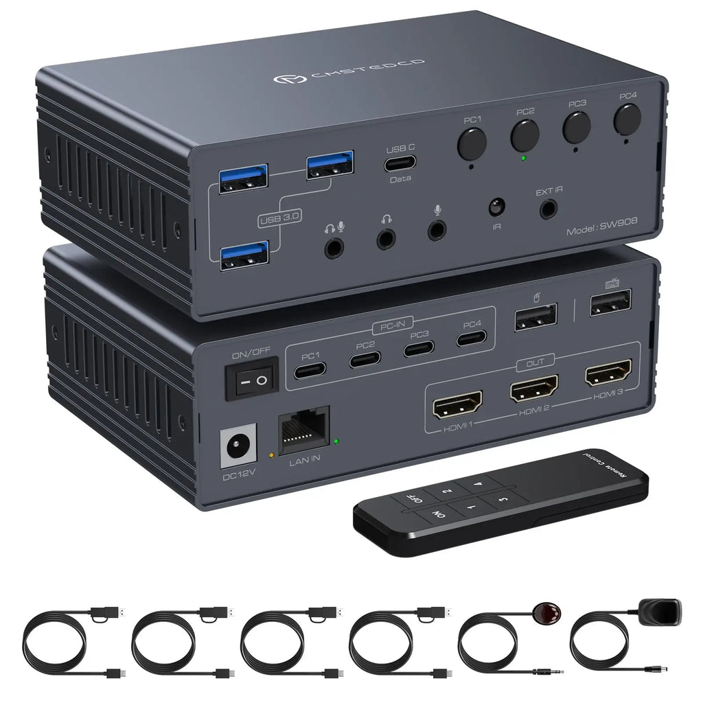 USB C Docking Station HDMI KVM Switch 2/3/4 PC 3 Monitors 4K@60Hz Thunderbolt 4 for 3 Monitors 2/3/4 Laptops with Displaylink