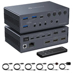 USB C Docking Station HDMI KVM Switch 2/3/4 PC 3 Monitors 4K@60Hz Thunderbolt 4 for 3 Monitors 2/3/4 Laptops with Displaylink