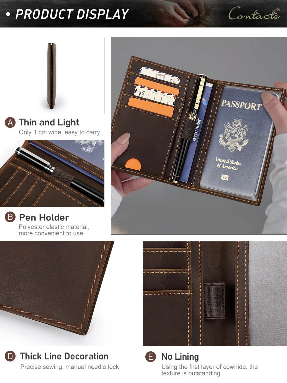Retro Leather Passport Cover RFID Blocking For Cards Travel Passport Wallet Document Organizer Case With 1 Pen Holder Men Women
