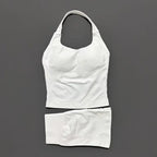 2pcs Sports Set Women Backless Tank Tops High Waist Scrunch Seamless Shorts Fitness Clothes Activewear Workout Sets Gym Suit
