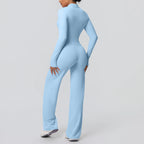 2pieces Quick Drying Sports Fitness Clothing Yoga Set Women Yoga Zipper Long Dleeves High Waisted Breathable Wide Leg Pants Set