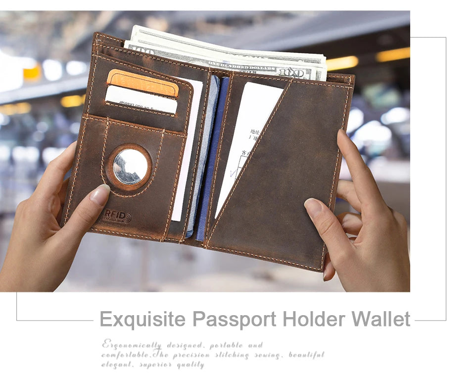 Customized Passport Cover Wallet Genuine Leather Protective Cover With Airtag Case Travel Card Holder Rfid Men Women