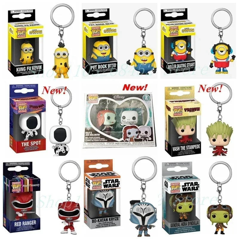2026 Funko Keychains Ranger Red Blue Pink Minion Kevin Otto Stuart Spider Spot Vash Ahsoka Inuyasha Homer Sam Sally Figure Toys