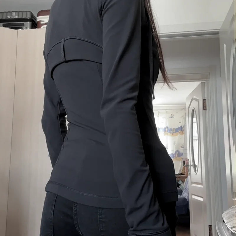 Women's hooded breathable outdoor running fitness yoga suit, woolen cardigan long sleeved top