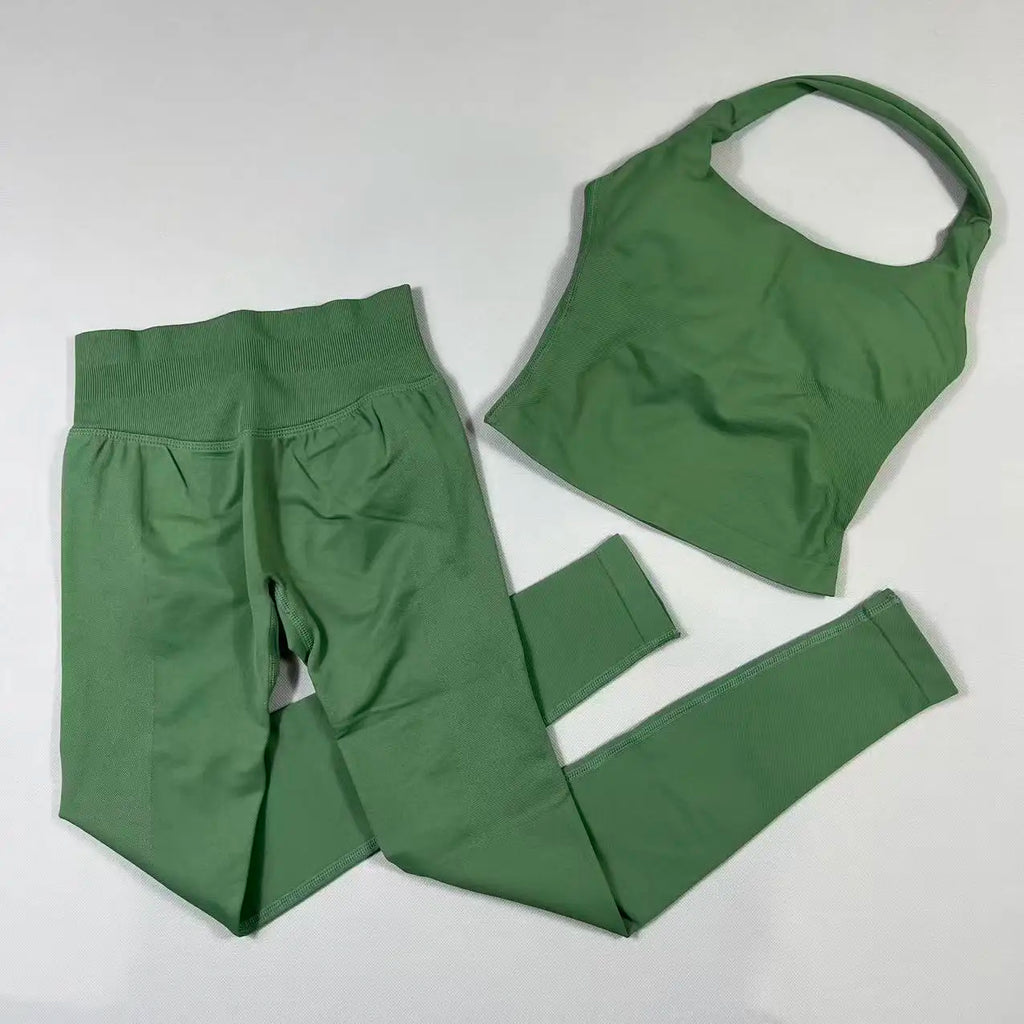 NO LOGO Yoga outfit sports Impact gym set Halter Top and leggings pant sets Backless halterneck High stretch sportswear