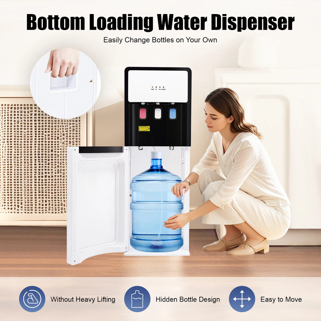 Electric Hot and Cold Water Cooler Dispenser, Versatile Standing Bottom Loading Water Dispenser for Home Office, 110V US/220V EU