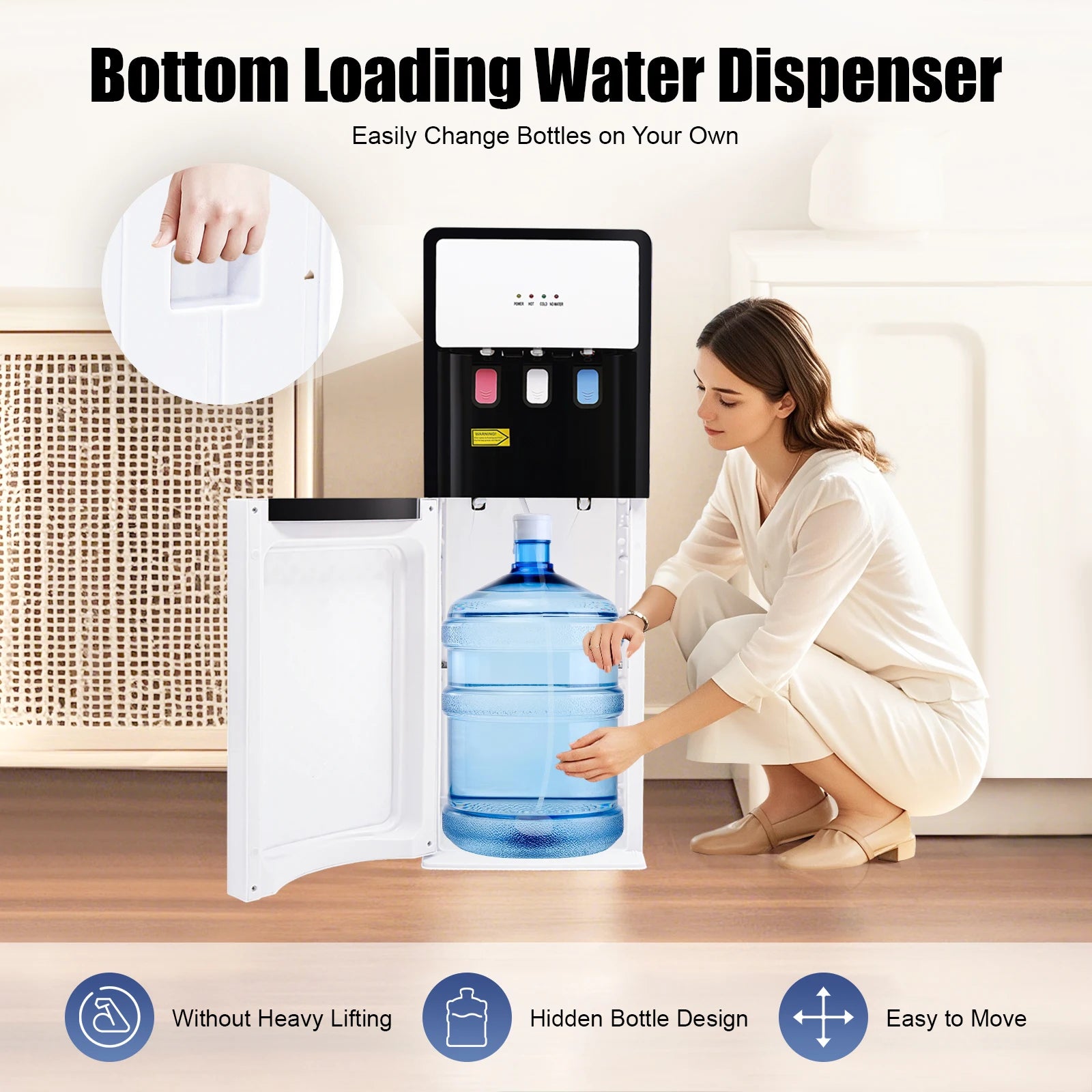 Electric Hot and Cold Water Cooler Dispenser, Versatile Standing Bottom Loading Water Dispenser for Home Office, 110V US/220V EU
