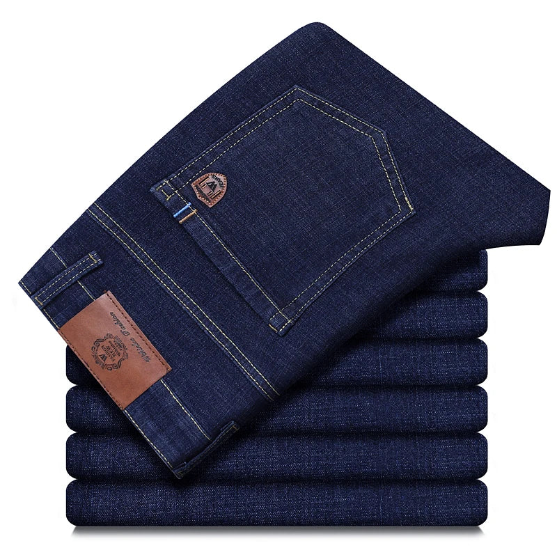 Wthinlee New Business Men's Jeans Casual Straight Stretch Fashion Classic Blue Black Work Pant Denim Trousers Male  Clothing