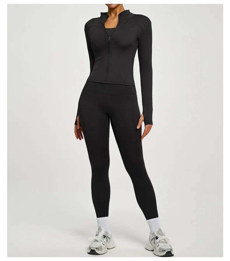 SVEIC Women's Two Piece Tracksuit Yoga Set Long Sleeve Jacket High Waisted Leggings Breathable Gym Clothes For Women Sportswear
