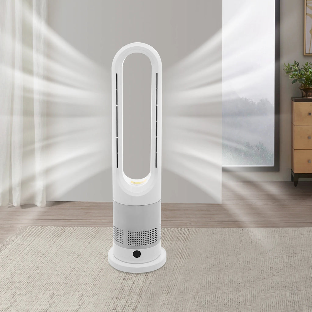 Year-Round Dual Mode Cooling Heating Tower Fan W/Remote 1200W Heater 8 Speeds 9H Timer 80° Oscillation Safe Bladeless