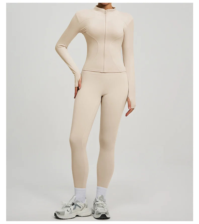 SVEIC Women's Two Piece Tracksuit Yoga Set Long Sleeve Jacket High Waisted Leggings Breathable Gym Clothes For Women Sportswear