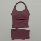 2pcs Sports Set Women Backless Tank Tops High Waist Scrunch Seamless Shorts Fitness Clothes Activewear Workout Sets Gym Suit