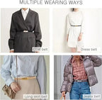 Adjustable Women’s Skinny Thin Belt, Classic Solid Color Genuine Leather Waistband for Trendy Coats and Dresses