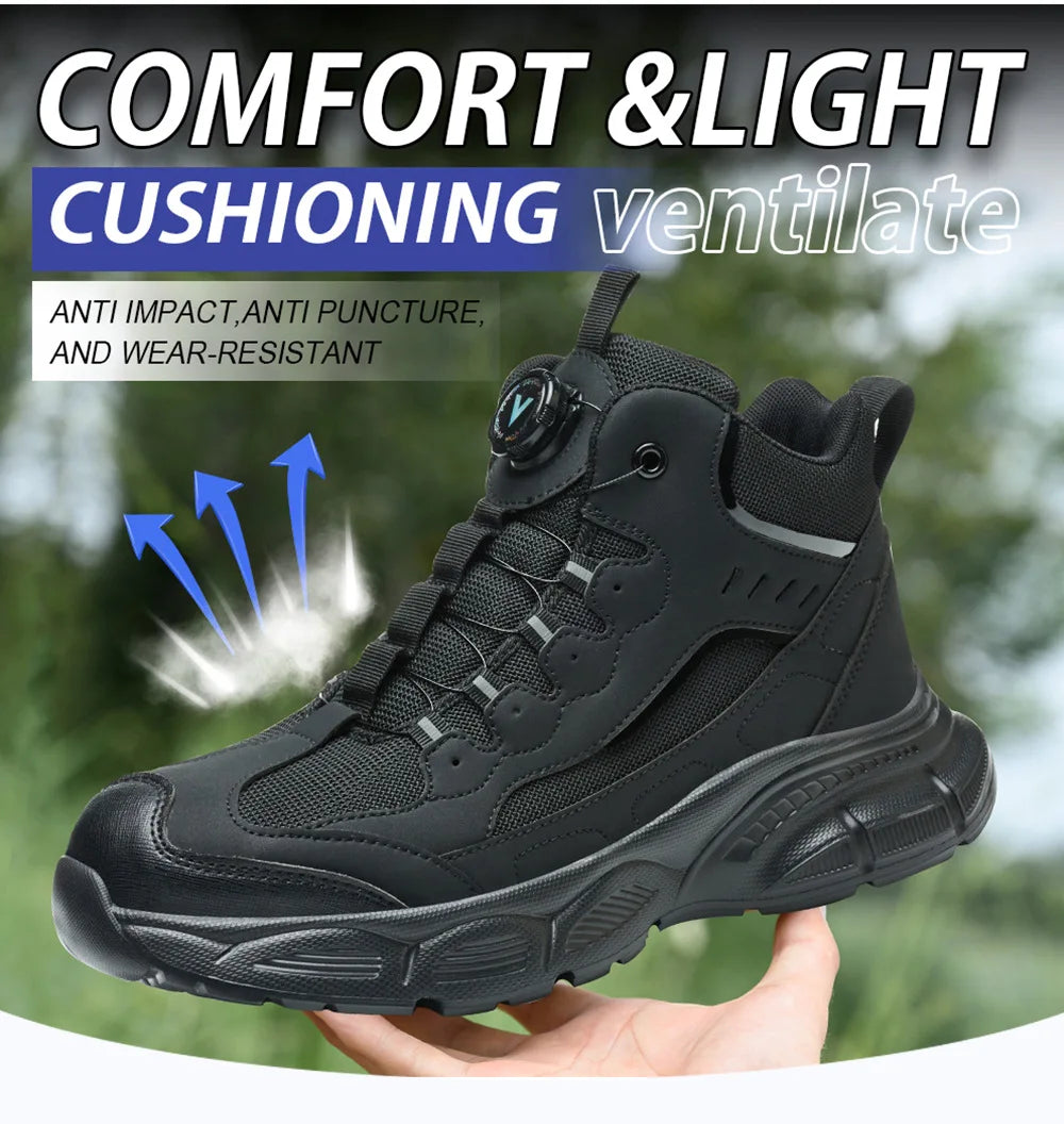 Rotary Buckle Safety Shoes for Man with Steel Toe Cap Anti-smashing, Anti-puncture, Anti-slip Work Safety Boots Industry Welding