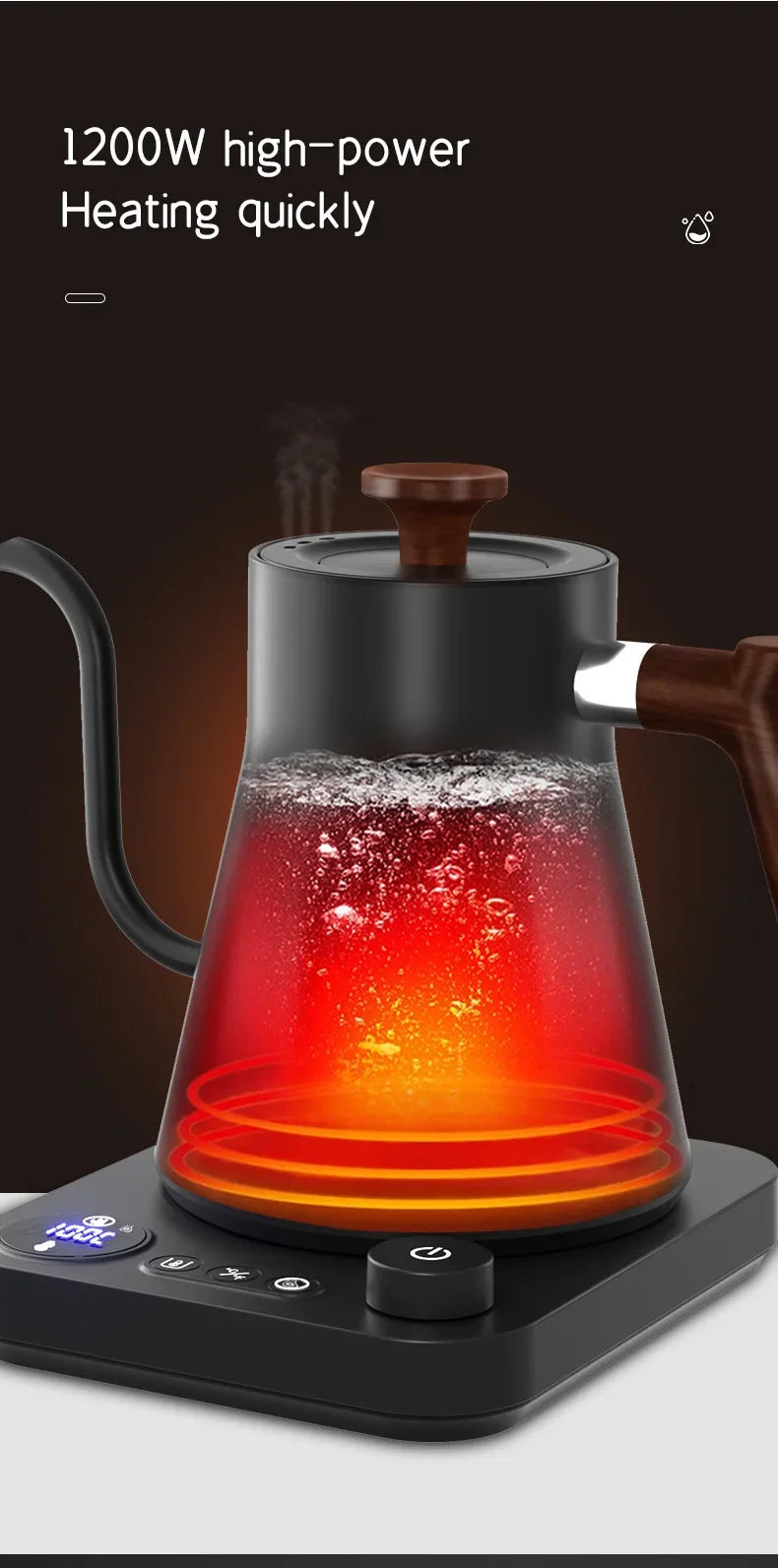 Electric Gooseneck Kettle 900ML Hand Brew Coffee Pot Smart Teapot Temperature Control Pot Rapid Heating Kettle 110v/220v
