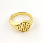 Custom Engraved 17mm Round Top Ring Engraved Signet Ring Personalize Engraving Letters Logo Rings Fashion Men Copper Jewelry