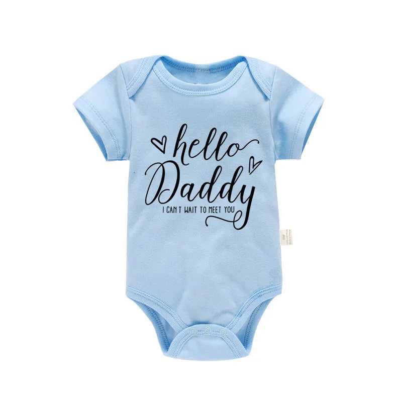 Pregnancy Reveals Hello Daddy I Can't Wait to Meet You Newborn Baby Girl Short Sleeves Jumpsuit Soft Cotton Bodysuit Romper