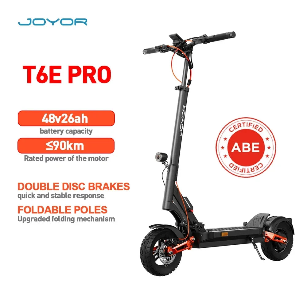 JOYOR T6E PRO ABE Adult Electric Scooter 500W Motor 48V26AH Battery E-Mountain Escooter 10" Off-Road Tire Foldable E-Scooter