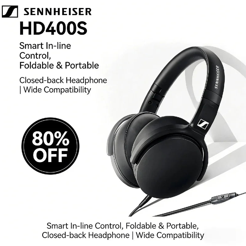 Sennheiser HD 400S Wired Headphones Over Ear HiFi Stereo Bass Noise Isolating Headset with Mic for Smartphone PC Laptop Music Main image
