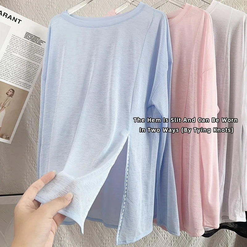 Women's Yoga Shirts Sports Tops Long Sleeve O-neck Breathable Running Shirt Loose Fitness Clothes Gym Sportwear Pilates T-shirts