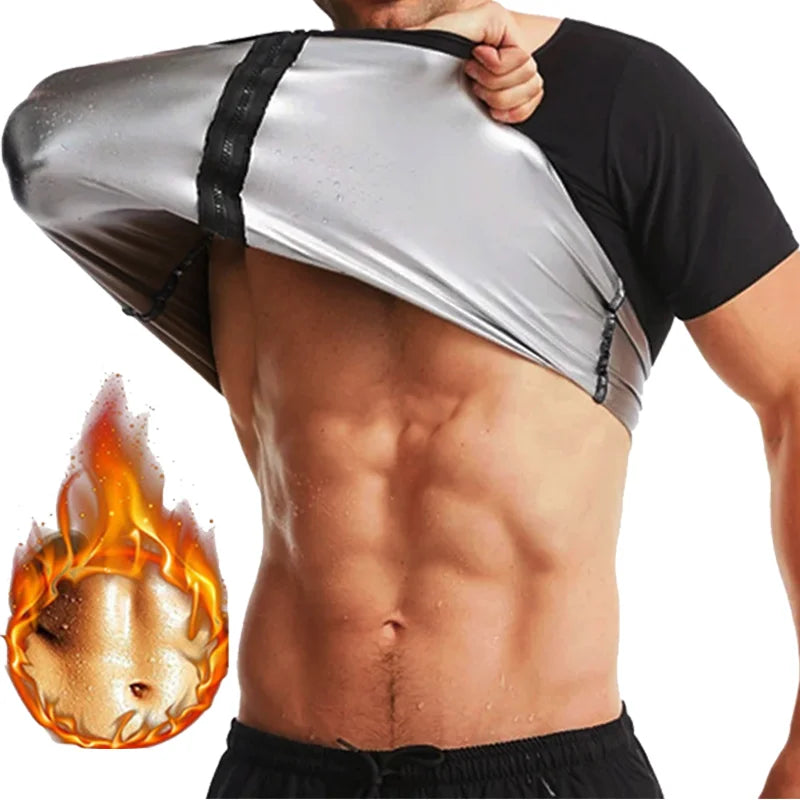 Men Sweat Sauna T-shirt Heat Trapping Compression Shirts Waist Trainer Sportswear Slimming Sauna Suit Fitness Fat Burning Tops Main image