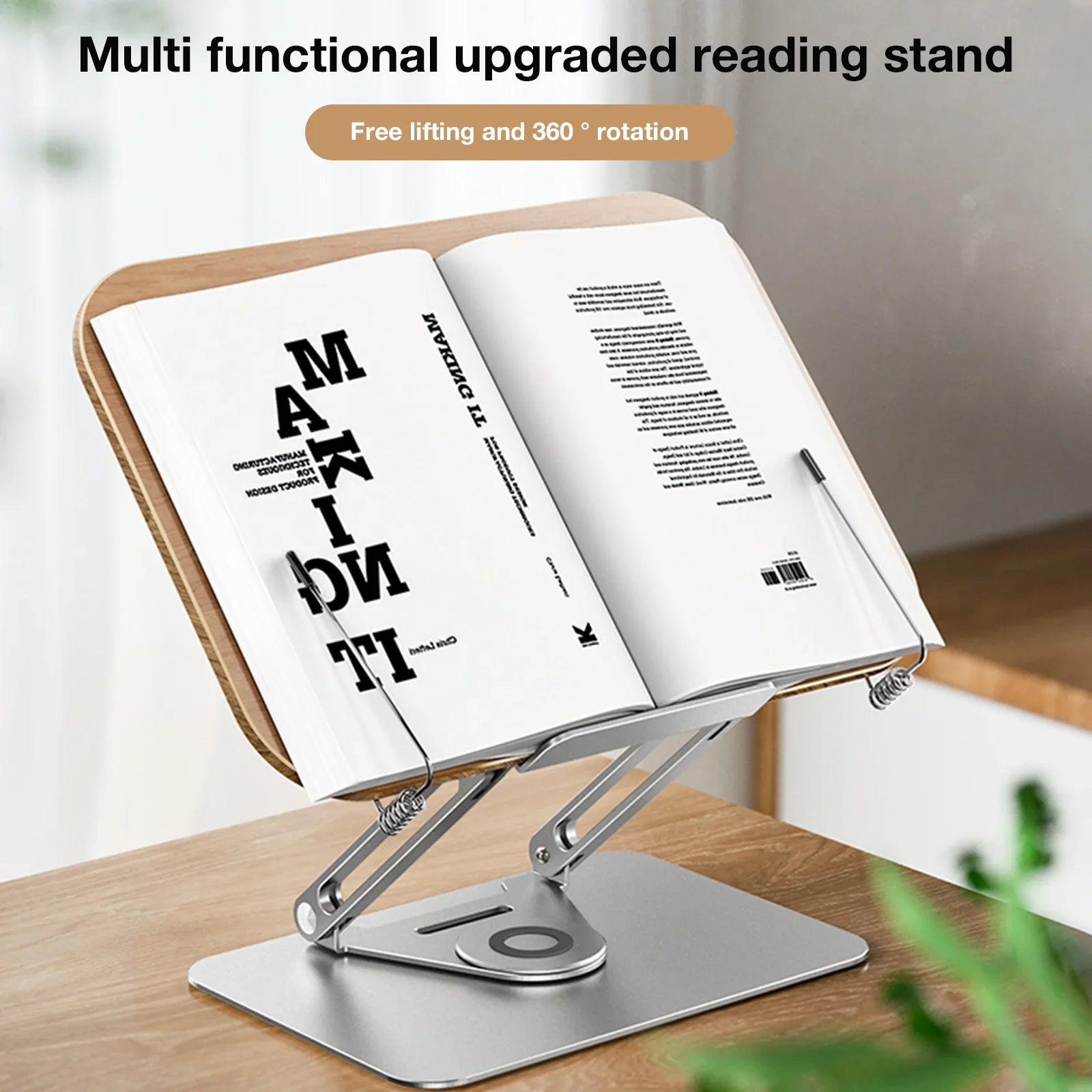 FORZOLA 360° Rotating Walnut Wood Reading Stand Student Reading Desktop Foldable Holder Book Ipad Tablet Notebook Laptop Bracket